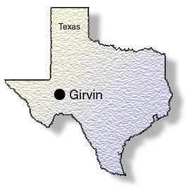 Map showing location of Girvin, Texas