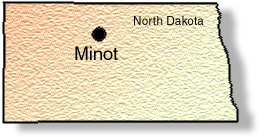 Mapped location of Minot, North Dakota