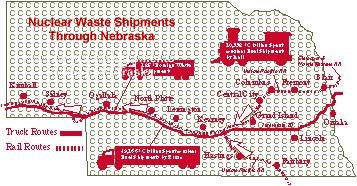 Nebraska map of truck and rail nuclear waste routes