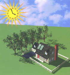 drawing of trees providing shade to a house