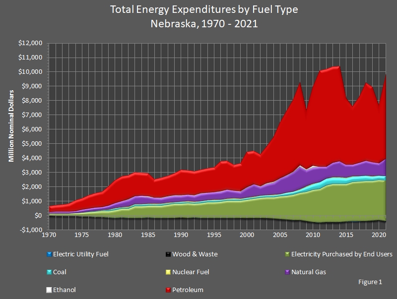 graphic representing the Total Energy Expenditures by Fuel Type in Nebraska.