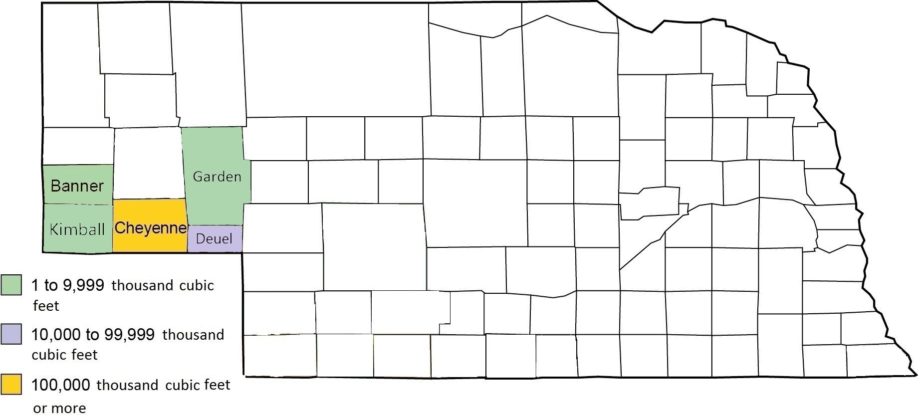 Natural Gas Production by County in Nebraska.