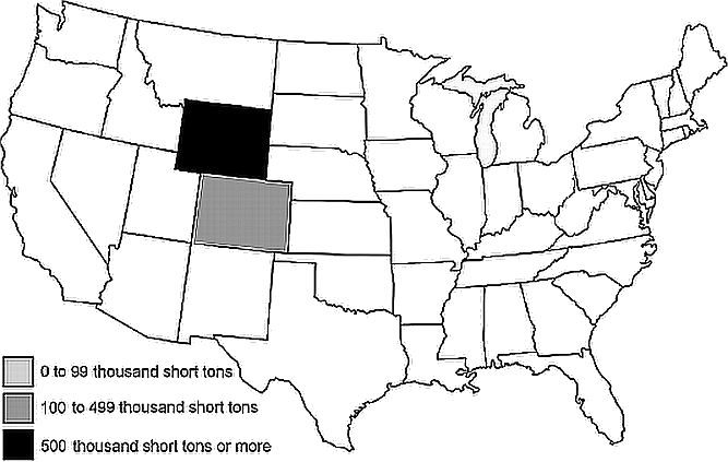 map showing Coal Shipped into Nebraska.